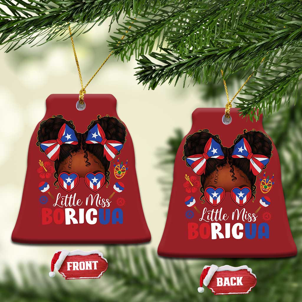 Little Miss Boricua Christmas Ornament Puerto Rican Afro Messy Bun Girls Kids TS10 Bell Flake Red Print Your Wear