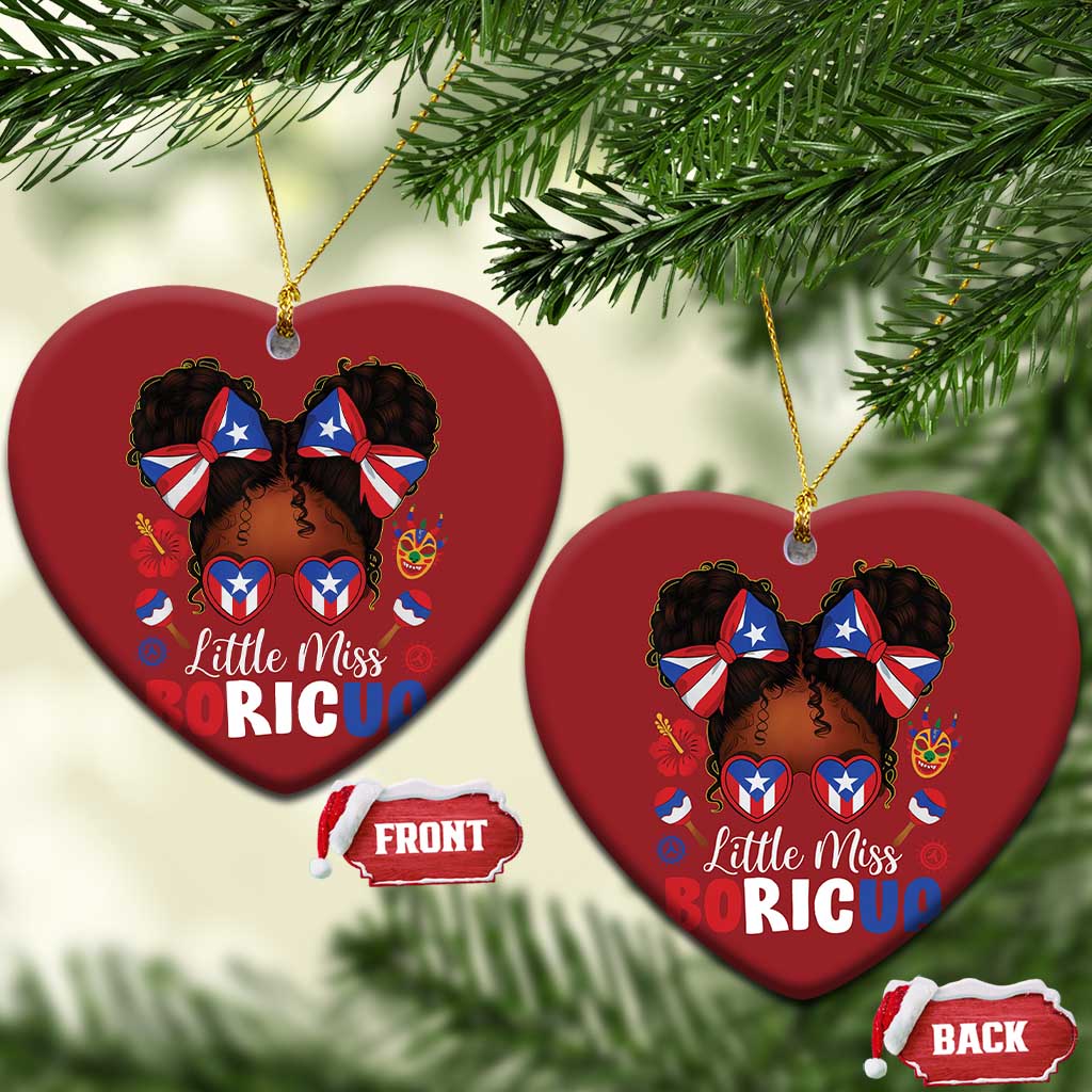 Little Miss Boricua Christmas Ornament Puerto Rican Afro Messy Bun Girls Kids TS10 Heart Red Print Your Wear