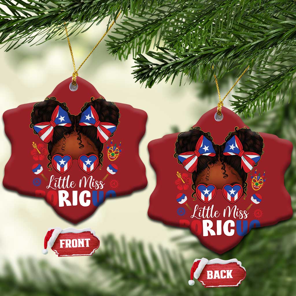 Little Miss Boricua Christmas Ornament Puerto Rican Afro Messy Bun Girls Kids TS10 Snow Flake Red Print Your Wear