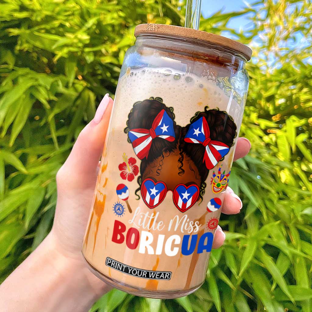 Little Miss Boricua Glass Can Puerto Rican Afro Messy Bun Girls Kids TS10 Black Print Your Wear