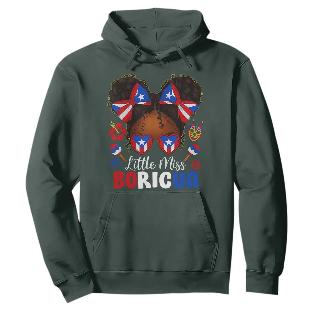 Little Miss Boricua Hoodie Puerto Rican Afro Messy Bun Girls Kids TS10 Dark Forest Green Print Your Wear
