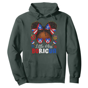 Little Miss Boricua Hoodie Puerto Rican Afro Messy Bun Girls Kids TS10 Dark Forest Green Print Your Wear
