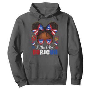 Little Miss Boricua Hoodie Puerto Rican Afro Messy Bun Girls Kids TS10 Dark Heather Print Your Wear
