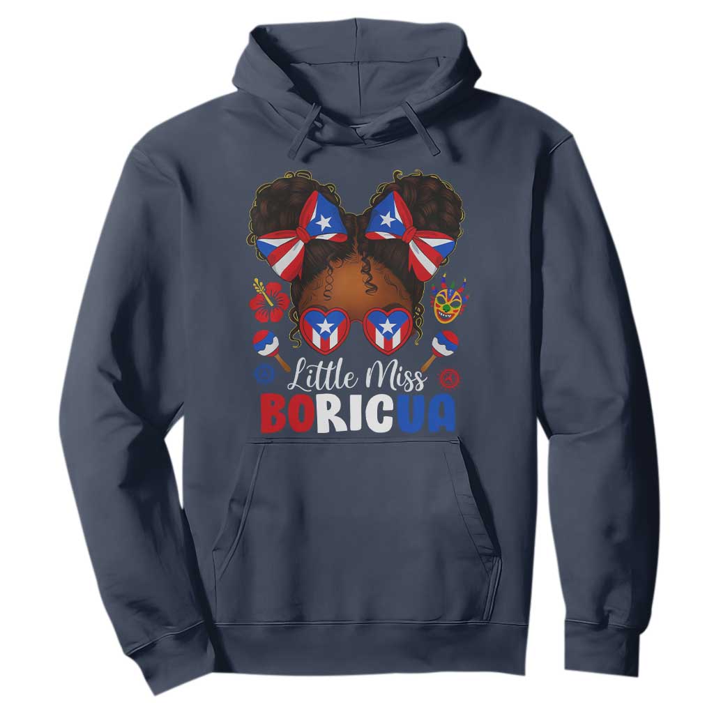 Little Miss Boricua Hoodie Puerto Rican Afro Messy Bun Girls Kids TS10 Navy Print Your Wear