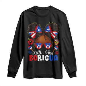 Little Miss Boricua Long Sleeve Shirt Puerto Rican Afro Messy Bun Girls Kids TS10 Black Print Your Wear