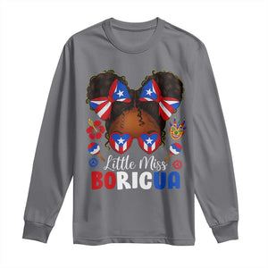 Little Miss Boricua Long Sleeve Shirt Puerto Rican Afro Messy Bun Girls Kids TS10 Charcoal Print Your Wear