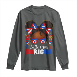 Little Miss Boricua Long Sleeve Shirt Puerto Rican Afro Messy Bun Girls Kids TS10 Dark Heather Print Your Wear