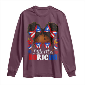 Little Miss Boricua Long Sleeve Shirt Puerto Rican Afro Messy Bun Girls Kids TS10 Maroon Print Your Wear