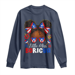 Little Miss Boricua Long Sleeve Shirt Puerto Rican Afro Messy Bun Girls Kids TS10 Navy Print Your Wear