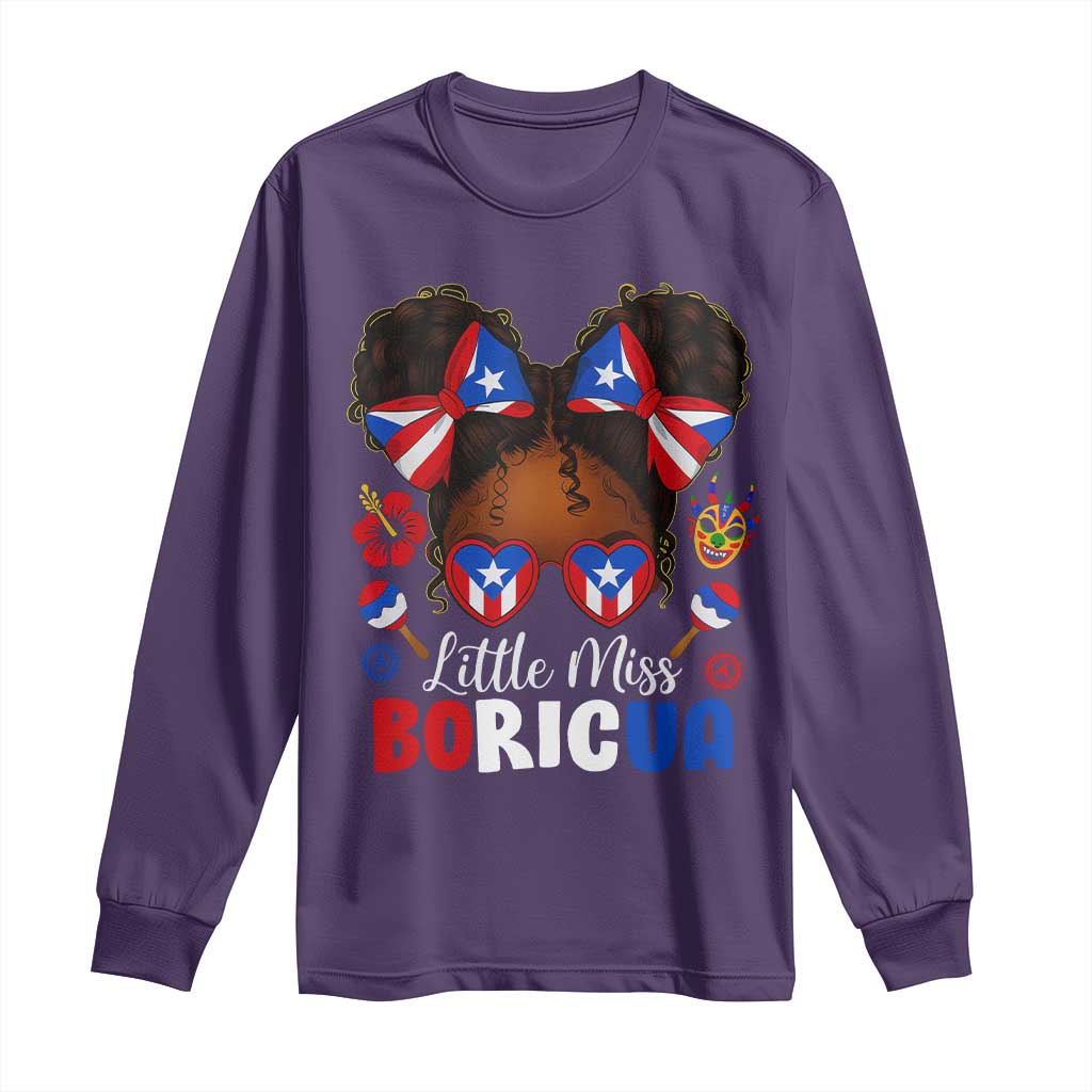 Little Miss Boricua Long Sleeve Shirt Puerto Rican Afro Messy Bun Girls Kids TS10 Purple Print Your Wear