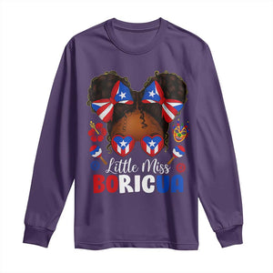 Little Miss Boricua Long Sleeve Shirt Puerto Rican Afro Messy Bun Girls Kids TS10 Purple Print Your Wear