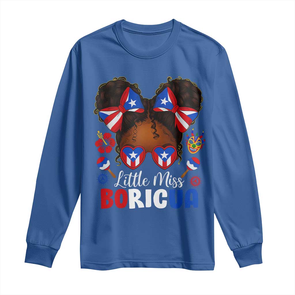 Little Miss Boricua Long Sleeve Shirt Puerto Rican Afro Messy Bun Girls Kids TS10 Royal Blue Print Your Wear