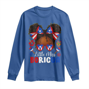 Little Miss Boricua Long Sleeve Shirt Puerto Rican Afro Messy Bun Girls Kids TS10 Royal Blue Print Your Wear