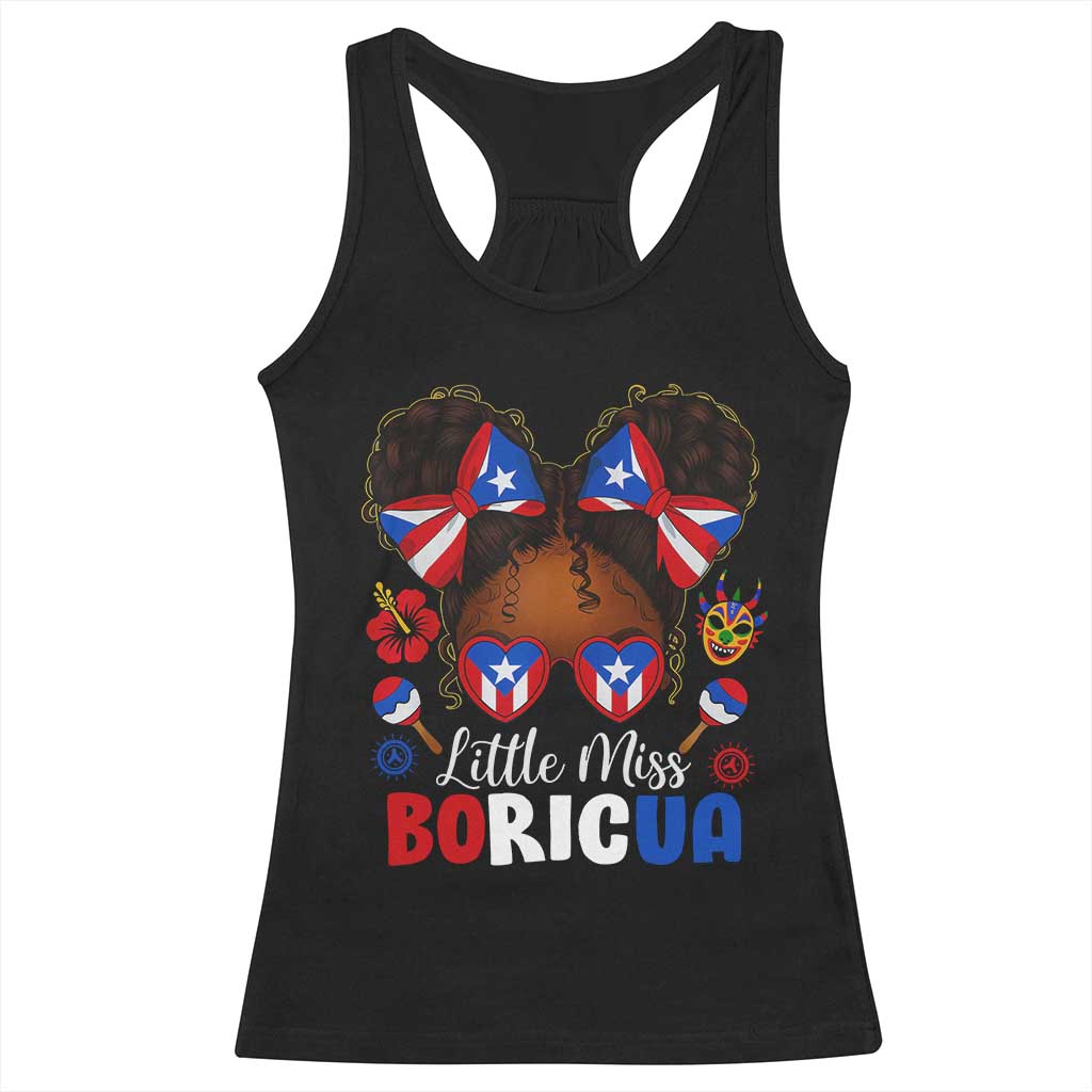 Little Miss Boricua Racerback Tank Top Puerto Rican Afro Messy Bun Girls Kids TS10 Black Print Your Wear