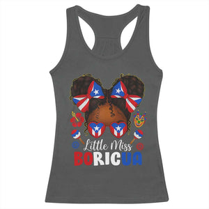 Little Miss Boricua Racerback Tank Top Puerto Rican Afro Messy Bun Girls Kids TS10 Dark Heather Print Your Wear