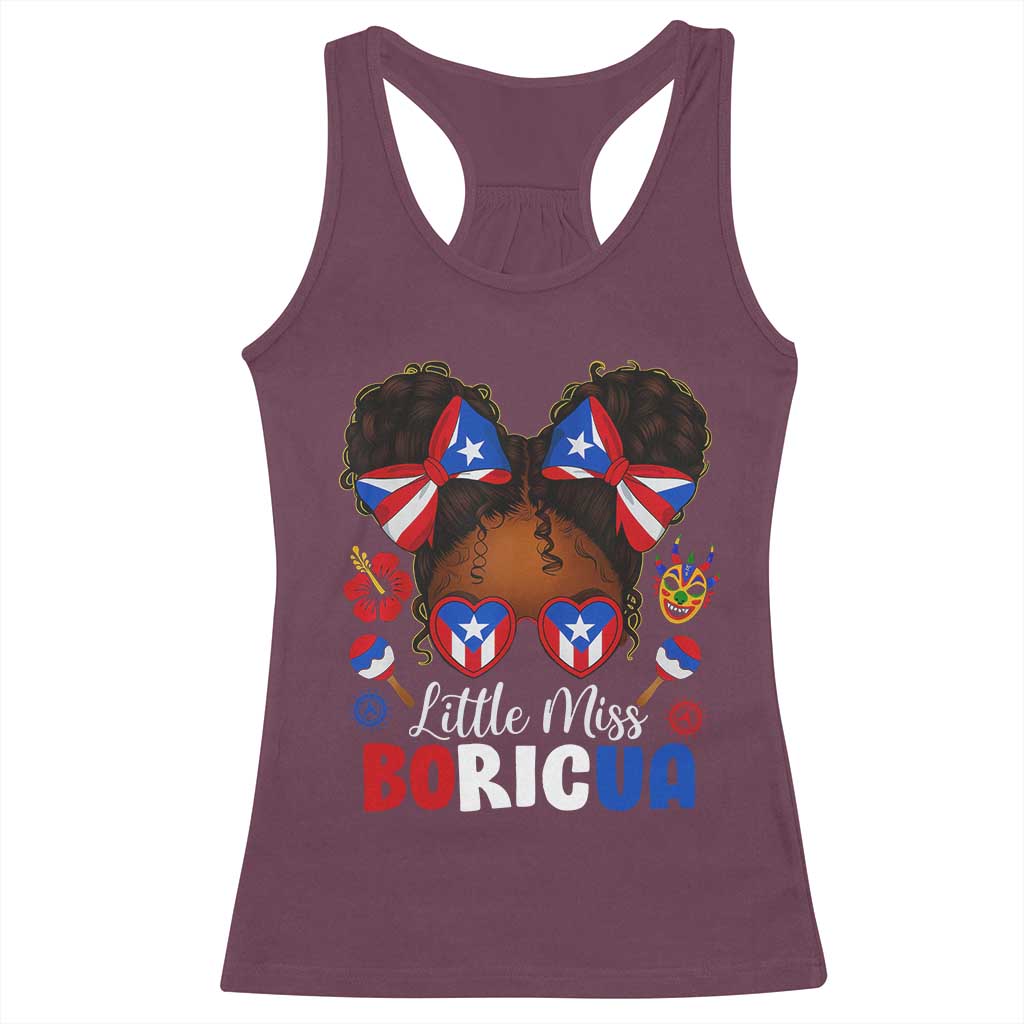 Little Miss Boricua Racerback Tank Top Puerto Rican Afro Messy Bun Girls Kids TS10 Maroon Print Your Wear