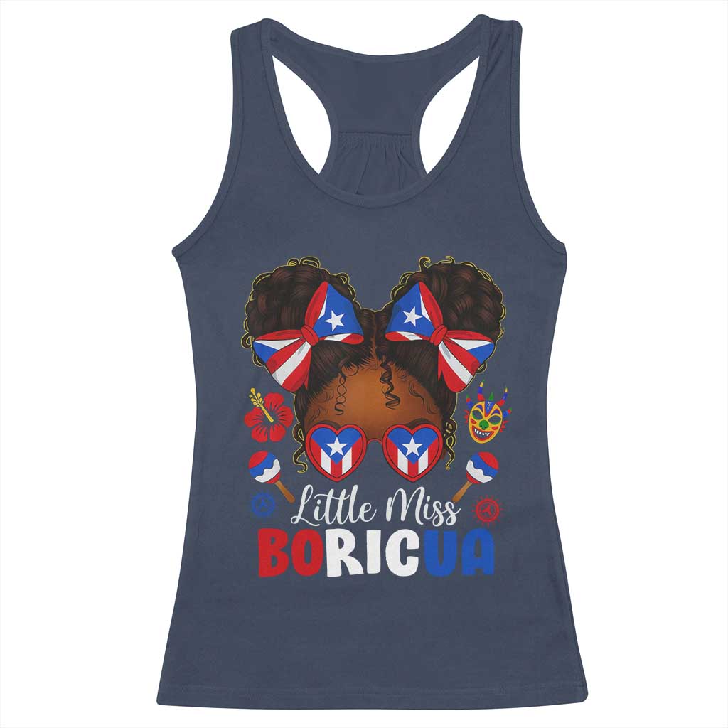 Little Miss Boricua Racerback Tank Top Puerto Rican Afro Messy Bun Girls Kids TS10 Navy Print Your Wear