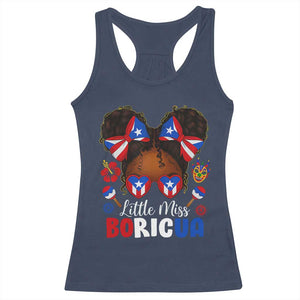 Little Miss Boricua Racerback Tank Top Puerto Rican Afro Messy Bun Girls Kids TS10 Navy Print Your Wear