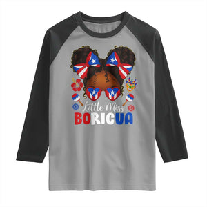 Little Miss Boricua Raglan Shirt Puerto Rican Afro Messy Bun Girls Kids TS10 Sport Gray Black Print Your Wear