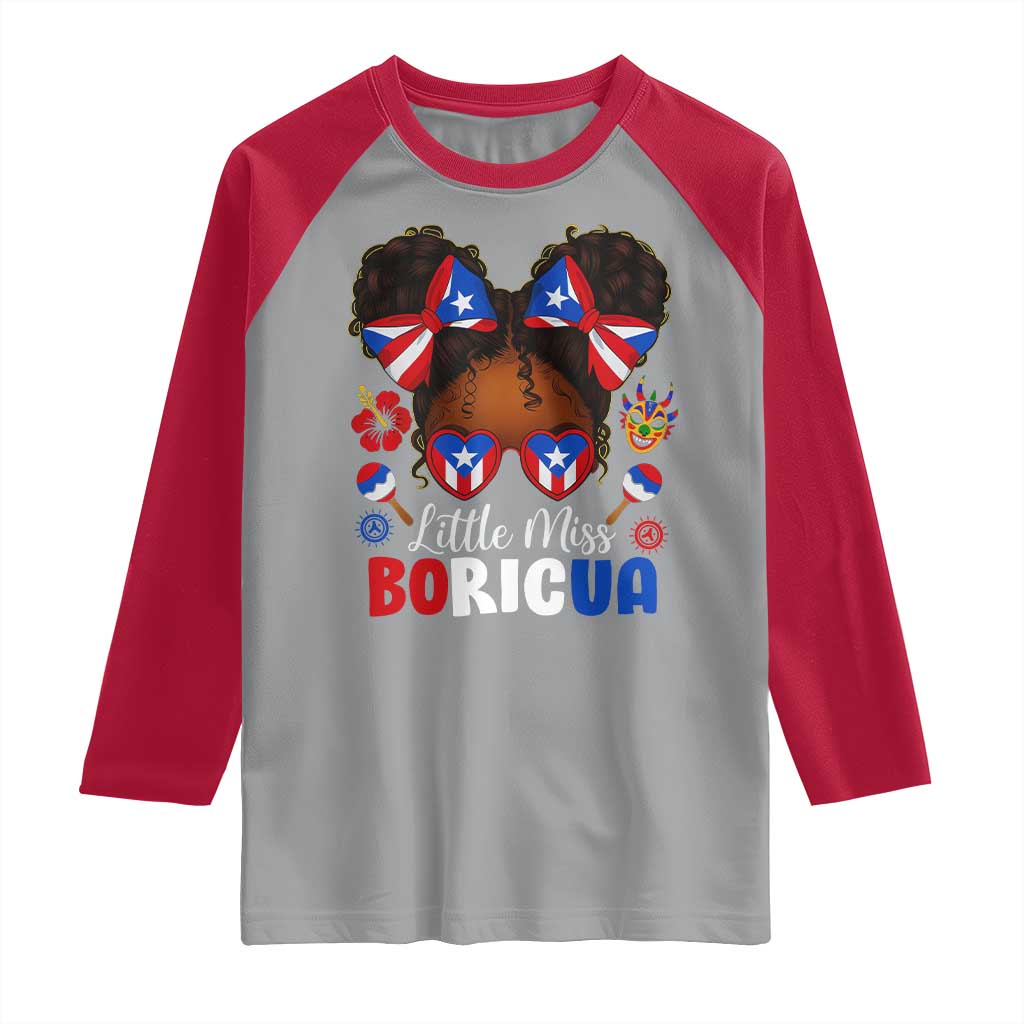 Little Miss Boricua Raglan Shirt Puerto Rican Afro Messy Bun Girls Kids TS10 Sport Gray Red Print Your Wear