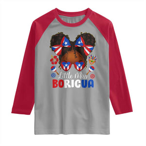 Little Miss Boricua Raglan Shirt Puerto Rican Afro Messy Bun Girls Kids TS10 Sport Gray Red Print Your Wear