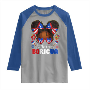 Little Miss Boricua Raglan Shirt Puerto Rican Afro Messy Bun Girls Kids TS10 Sport Gray Royal Print Your Wear
