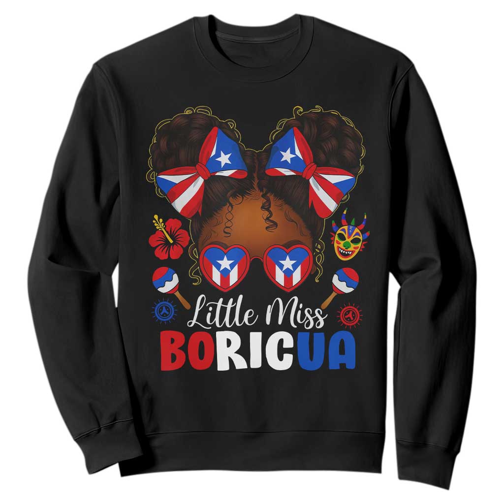 Little Miss Boricua Sweatshirt Puerto Rican Afro Messy Bun Girls Kids TS10 Black Print Your Wear