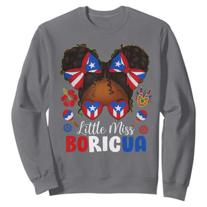 Little Miss Boricua Sweatshirt Puerto Rican Afro Messy Bun Girls Kids TS10 Charcoal Print Your Wear