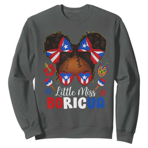 Little Miss Boricua Sweatshirt Puerto Rican Afro Messy Bun Girls Kids TS10 Dark Heather Print Your Wear