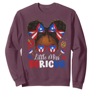 Little Miss Boricua Sweatshirt Puerto Rican Afro Messy Bun Girls Kids TS10 Maroon Print Your Wear