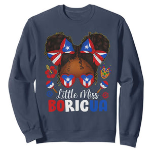 Little Miss Boricua Sweatshirt Puerto Rican Afro Messy Bun Girls Kids TS10 Navy Print Your Wear