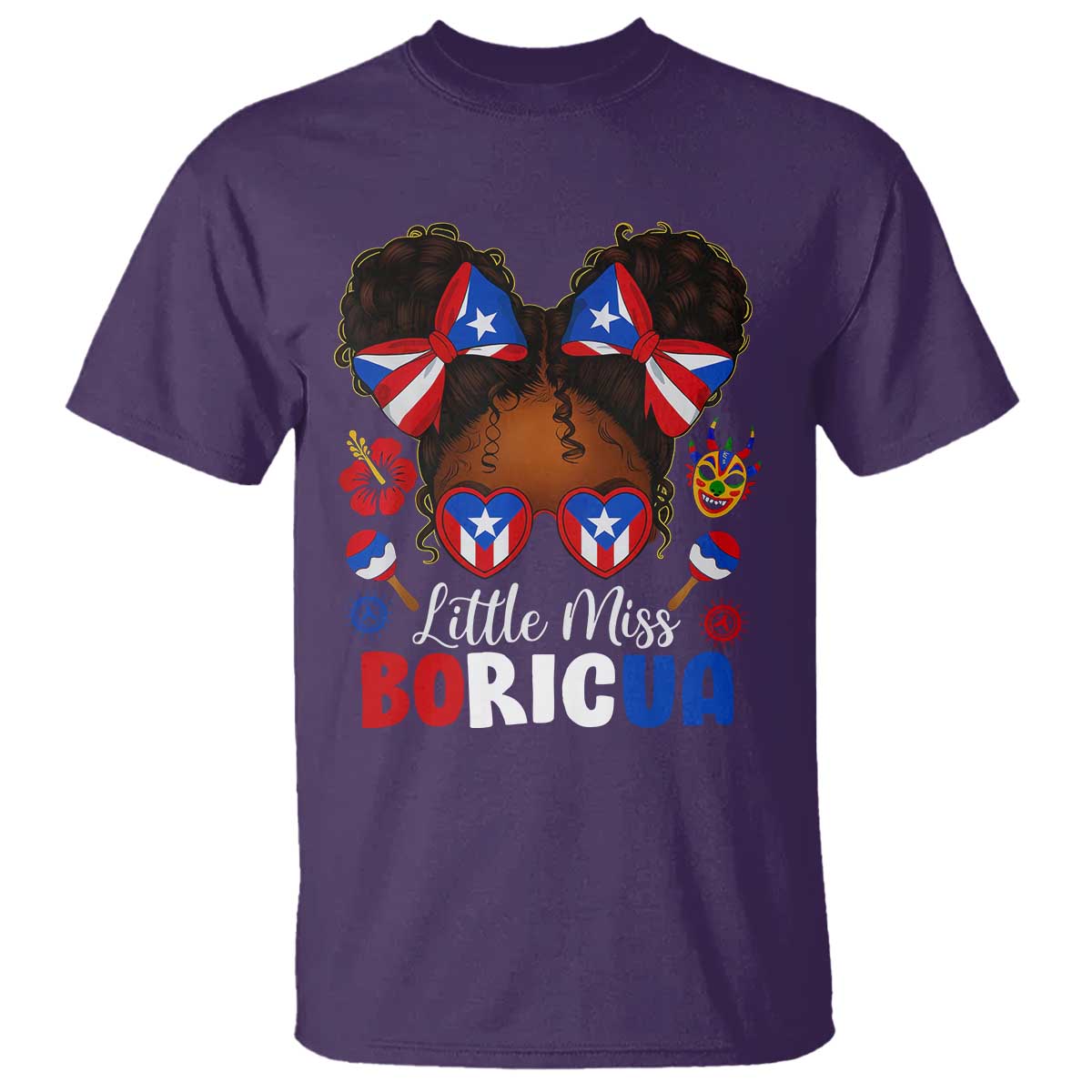 Little Miss Boricua T Shirt Puerto Rican Afro Messy Bun Girls Kids TS10 Purple Print Your Wear