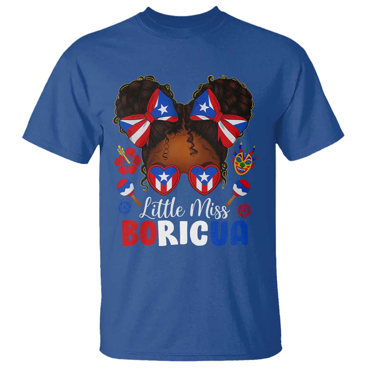 Little Miss Boricua T Shirt Puerto Rican Afro Messy Bun Girls Kids TS10 Royal Blue Print Your Wear