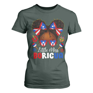 Little Miss Boricua T Shirt For Women Puerto Rican Afro Messy Bun Girls Kids TS10 Dark Forest Green Print Your Wear
