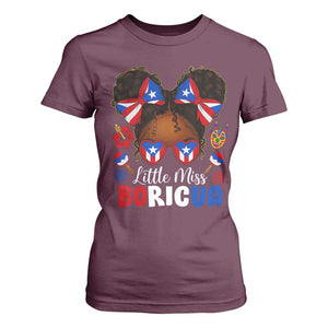 Little Miss Boricua T Shirt For Women Puerto Rican Afro Messy Bun Girls Kids TS10 Maroon Print Your Wear