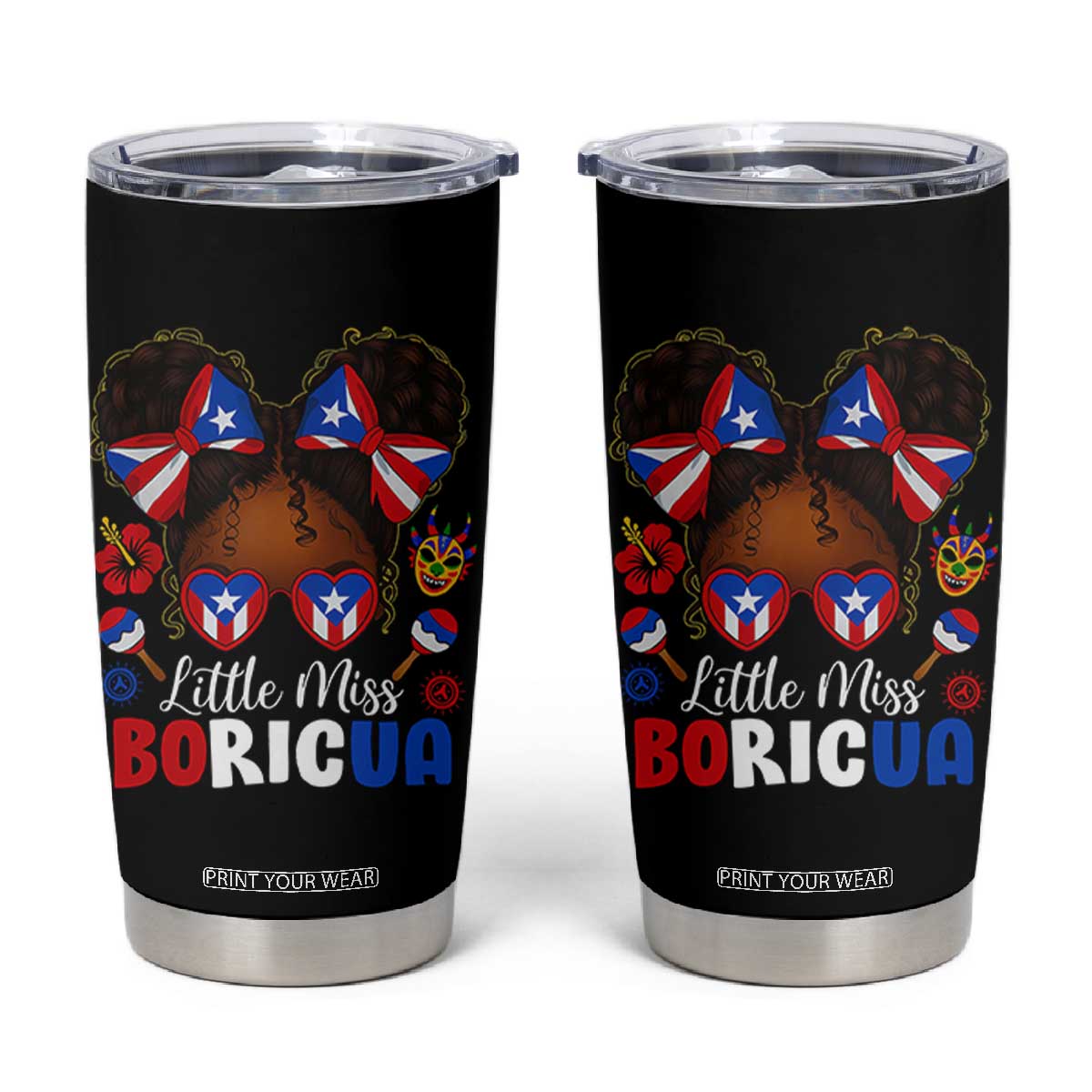 Little Miss Boricua Tumbler Cup Puerto Rican Afro Messy Bun Girls Kids TS10 Black Print Your Wear