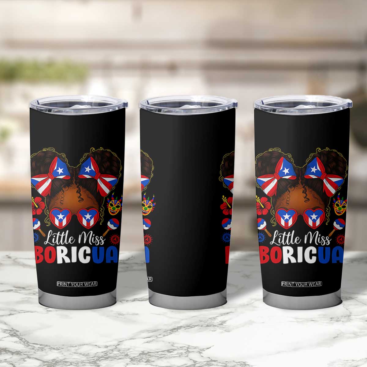 Little Miss Boricua Tumbler Cup Puerto Rican Afro Messy Bun Girls Kids TS10 Print Your Wear