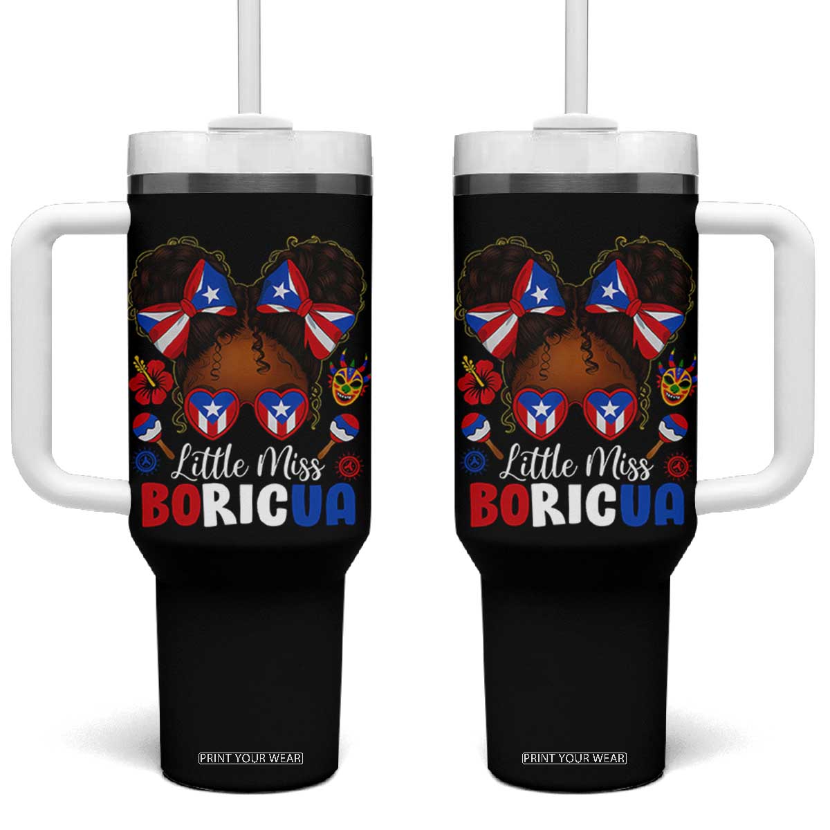 Little Miss Boricua Tumbler With Handle Puerto Rican Afro Messy Bun Girls Kids TS10 One Size: 40 oz Black Print Your Wear