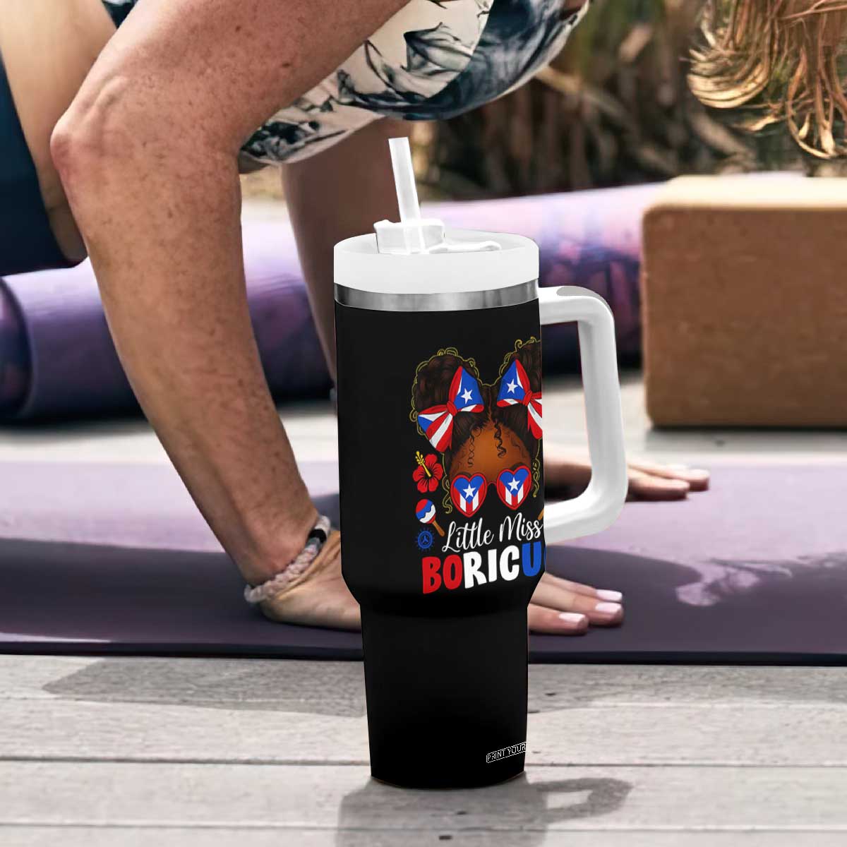 Little Miss Boricua Tumbler With Handle Puerto Rican Afro Messy Bun Girls Kids TS10 Print Your Wear