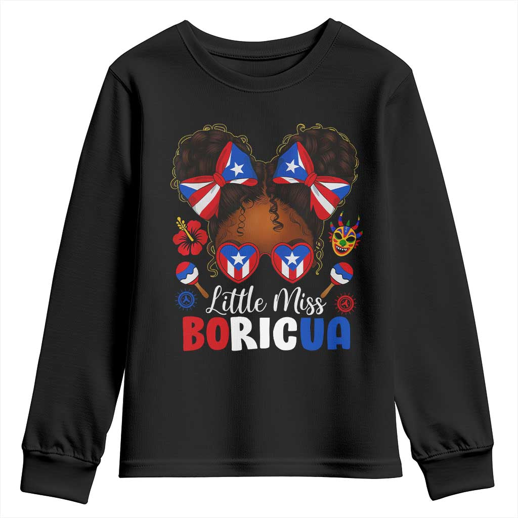 Little Miss Boricua Youth Sweatshirt Puerto Rican Afro Messy Bun Girls Kids TS10 Black Print Your Wear