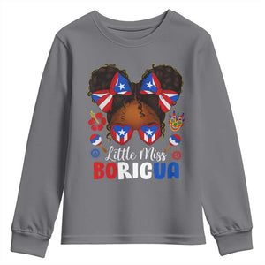 Little Miss Boricua Youth Sweatshirt Puerto Rican Afro Messy Bun Girls Kids TS10 Charcoal Print Your Wear