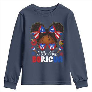 Little Miss Boricua Youth Sweatshirt Puerto Rican Afro Messy Bun Girls Kids TS10 Navy Print Your Wear
