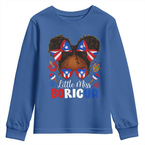 Little Miss Boricua Youth Sweatshirt Puerto Rican Afro Messy Bun Girls Kids TS10 Royal Blue Print Your Wear