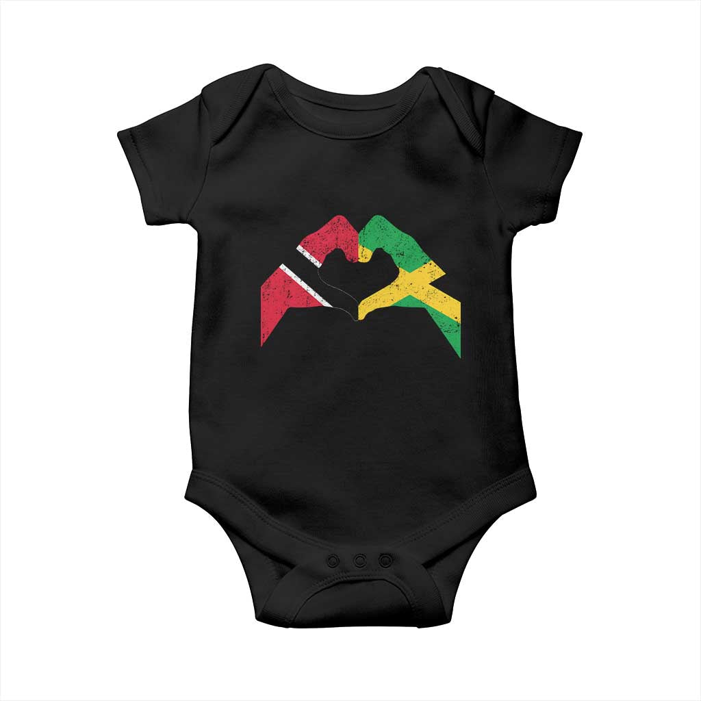 Trinidad and Tobago Jamaican Baby Onesie Two Flags One Heart TS10 Black Print Your Wear