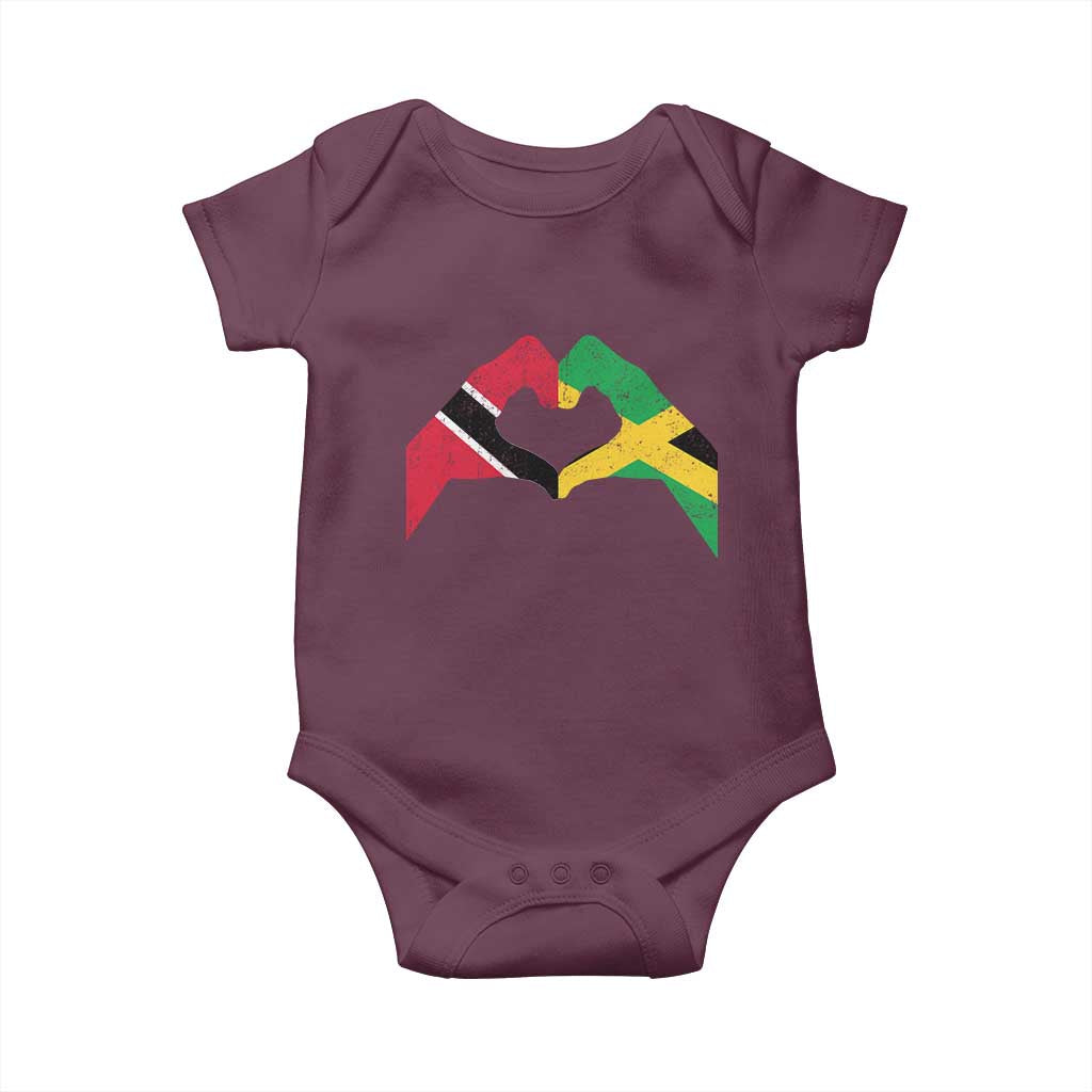 Trinidad and Tobago Jamaican Baby Onesie Two Flags One Heart TS10 Maroon Print Your Wear