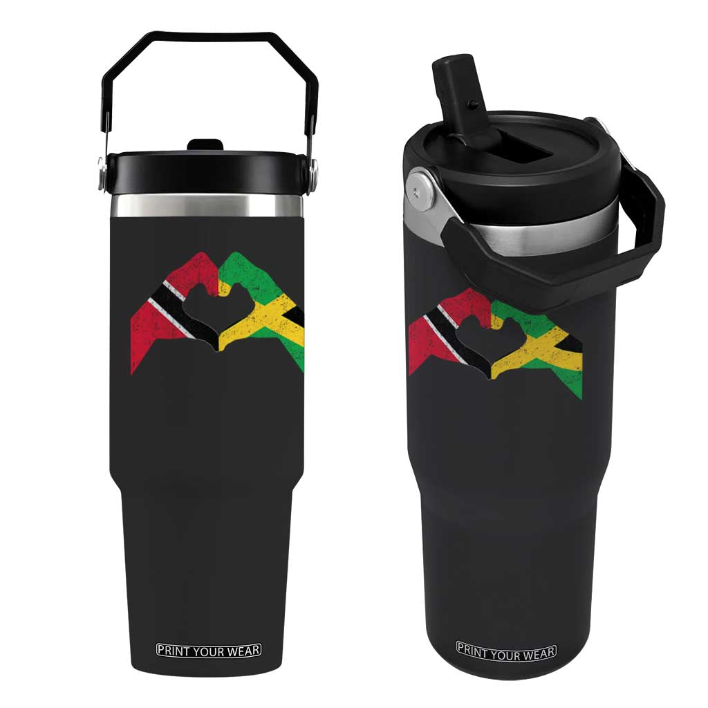 Trinidad and Tobago Jamaican Flip Straw Tumbler Two Flags One Heart TS10 One Size: 30 oz Black Print Your Wear