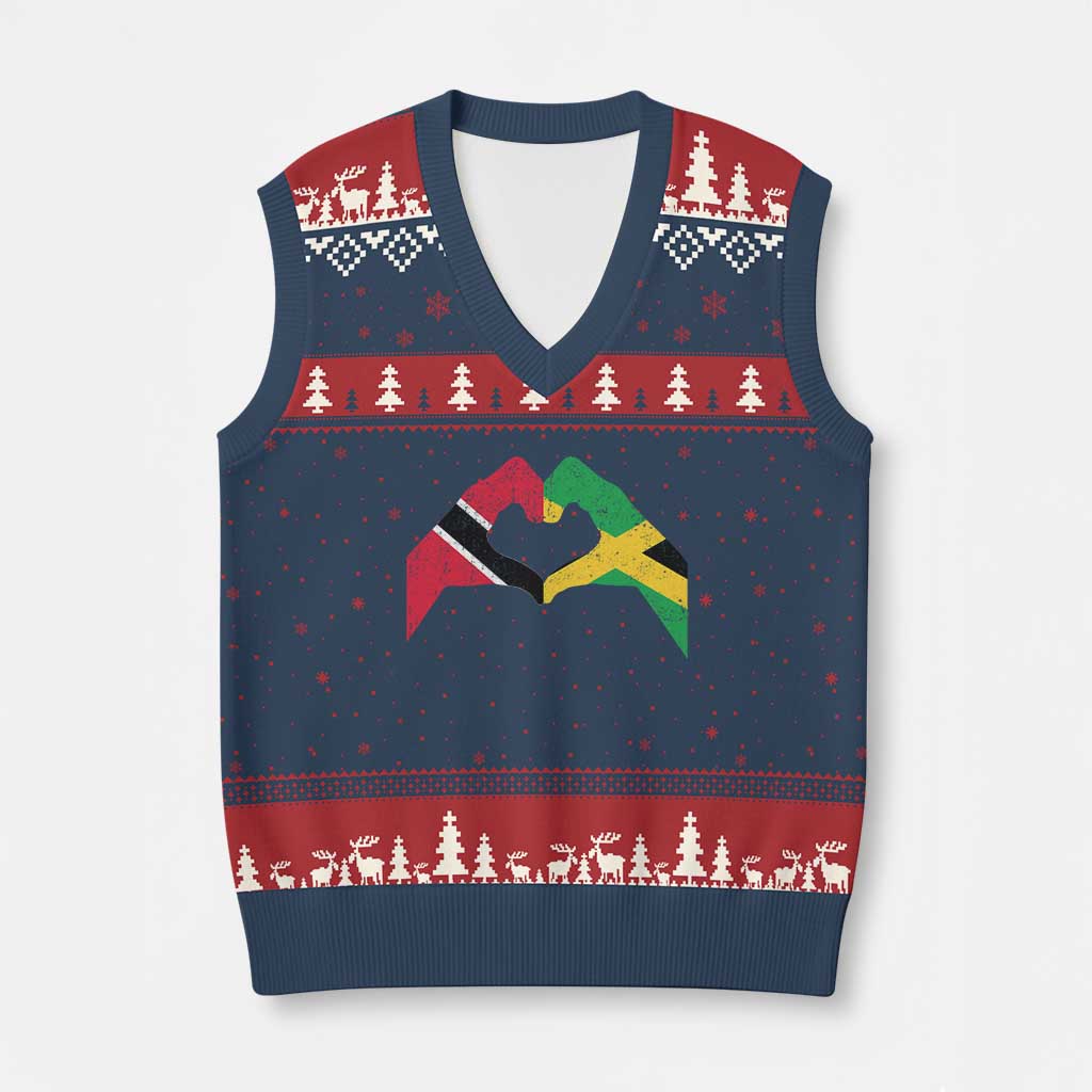 Trinidad and Tobago Jamaican V-Neck Knit Sweater Vest Two Flags One Heart TS10 Navy Red Print Your Wear