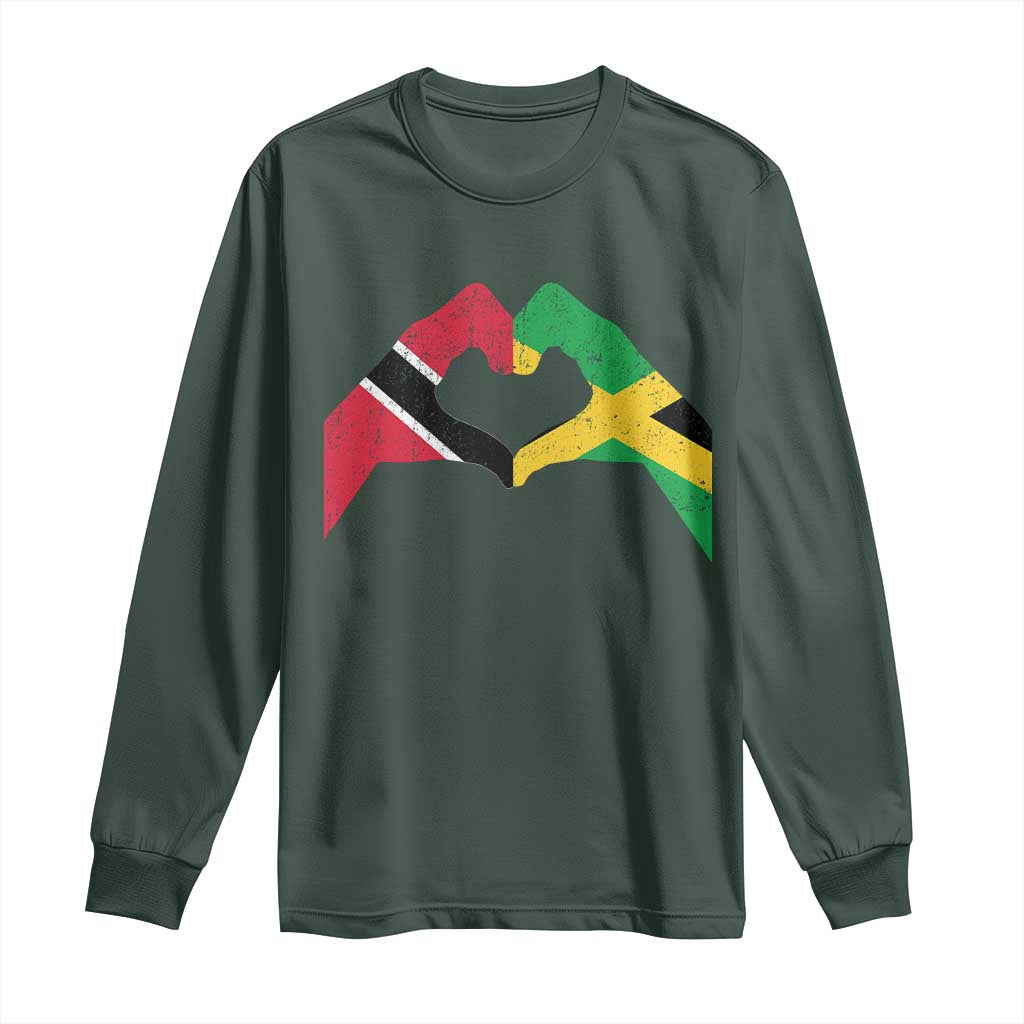 Trinidad and Tobago Jamaican Long Sleeve Shirt Two Flags One Heart TS10 Dark Forest Green Print Your Wear