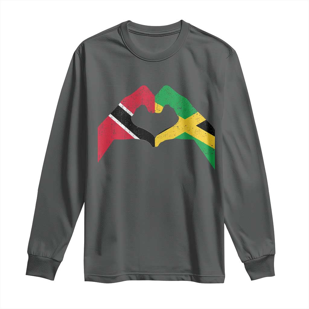 Trinidad and Tobago Jamaican Long Sleeve Shirt Two Flags One Heart TS10 Dark Heather Print Your Wear