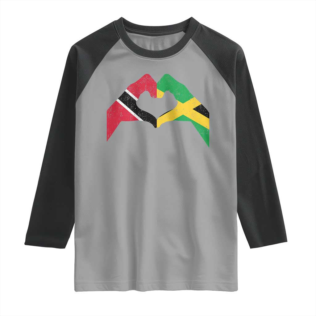 Trinidad and Tobago Jamaican Raglan Shirt Two Flags One Heart TS10 Sport Gray Black Print Your Wear